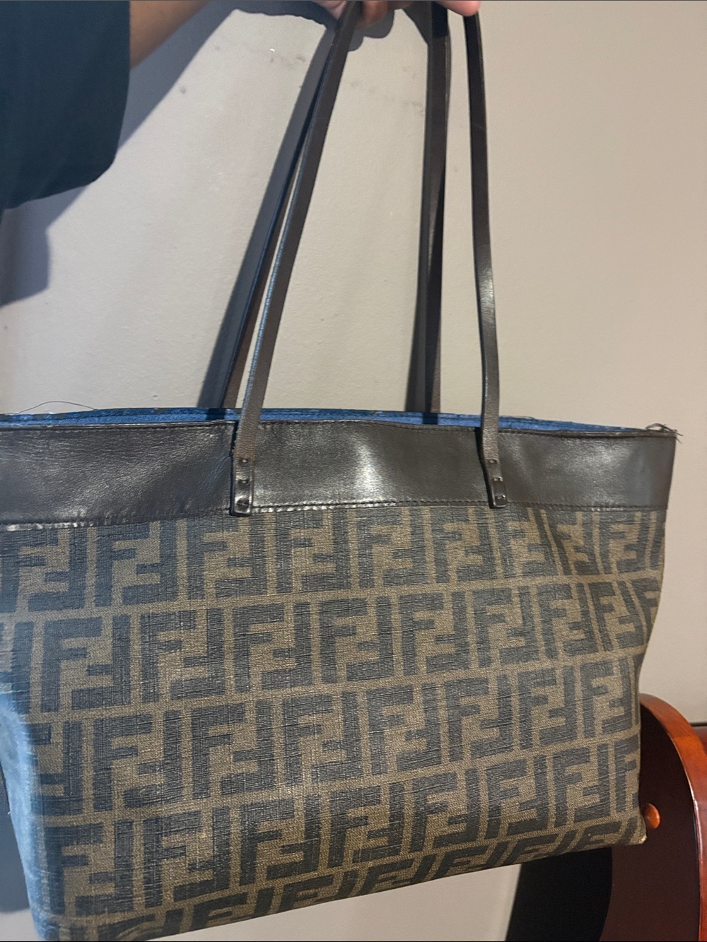 Fendi Monogram Canvas Tote in Brown and Black - Picture 3 of 6